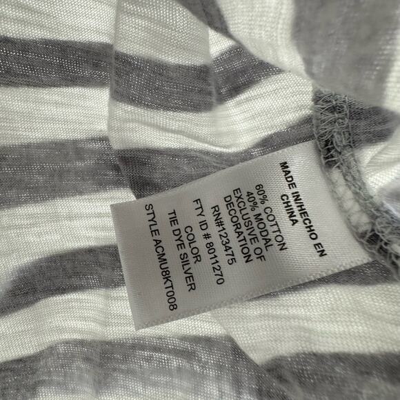 Adrienne Vittadini Size Large Shirt White Black‎ Abstract Stripe Modal Soft Tee - Picture 4 of 4